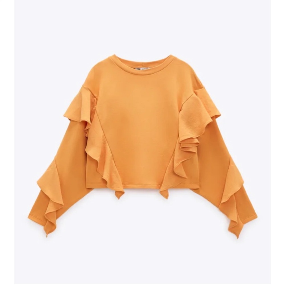 Zara Orange cropped sweater with ruffles - Picture 9 of 9
